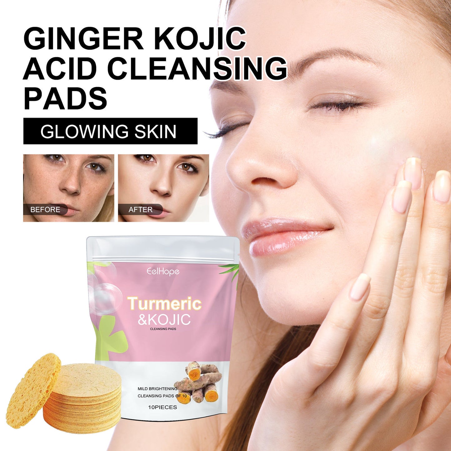 Turmeric & Kojic Acid Brightening Cleansing Pads — Deep Pore Cleanse & Dark Spot Corrector (10pcs)
