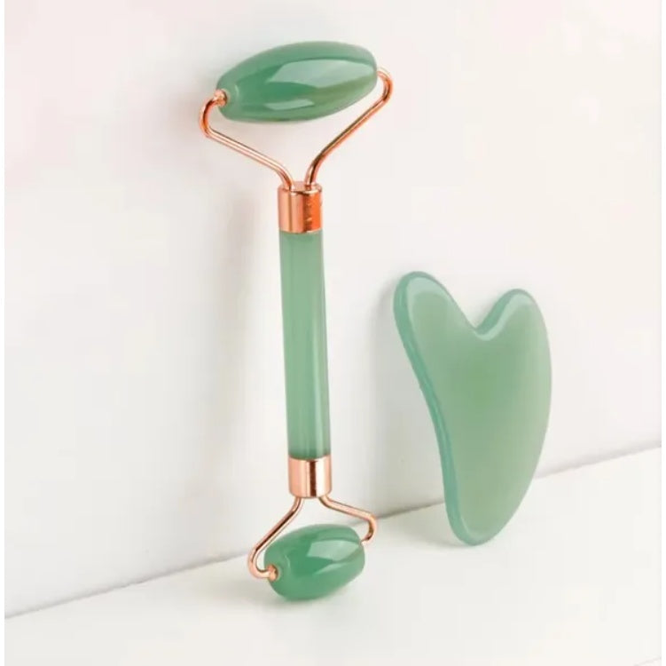Jade Gua Sha & Facial Roller Set — Natural Stone Face Sculpting Tool