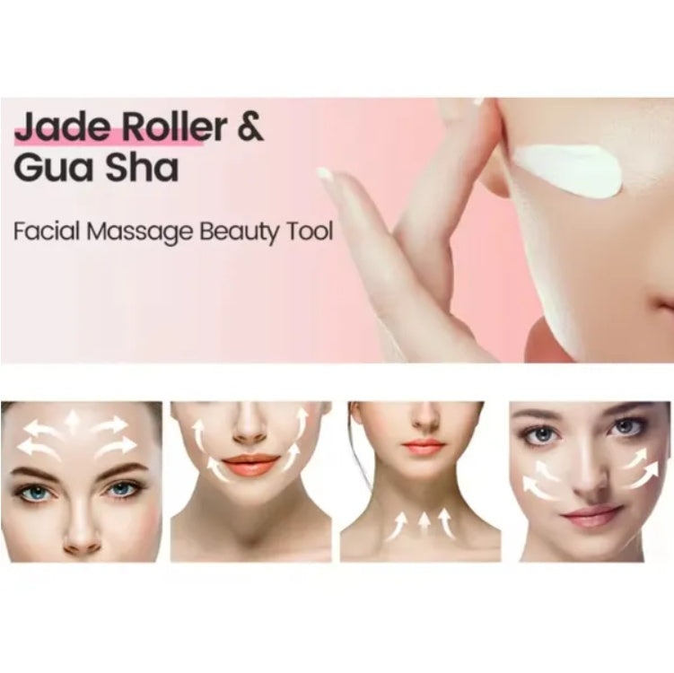 Jade Gua Sha & Facial Roller Set — Natural Stone Face Sculpting Tool