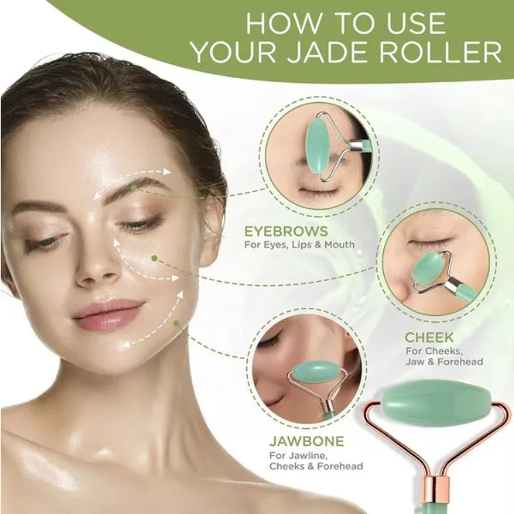 Jade Gua Sha & Facial Roller Set — Natural Stone Face Sculpting Tool